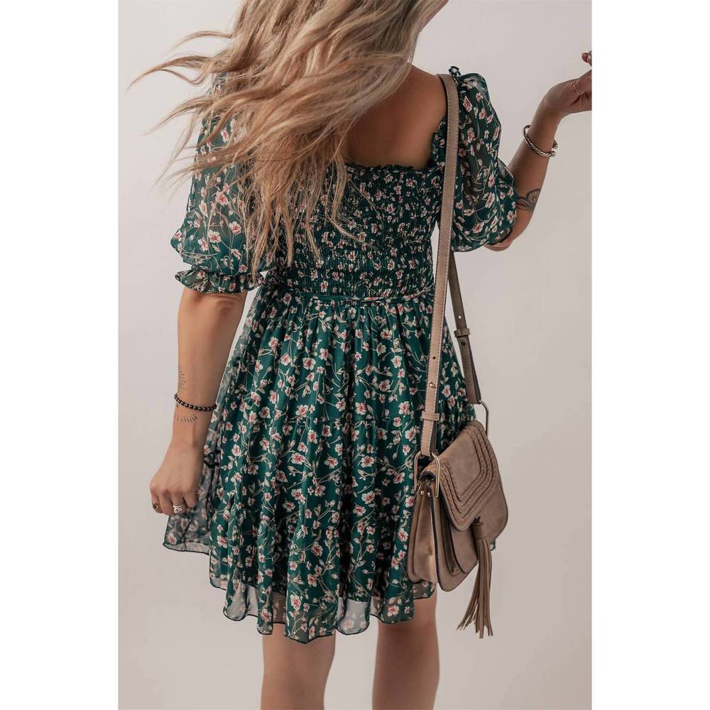 NEW LITTLE DAISY CLOSET floral mesh overlay square neck ruffle mini dress in dar - Picture 2 of 4